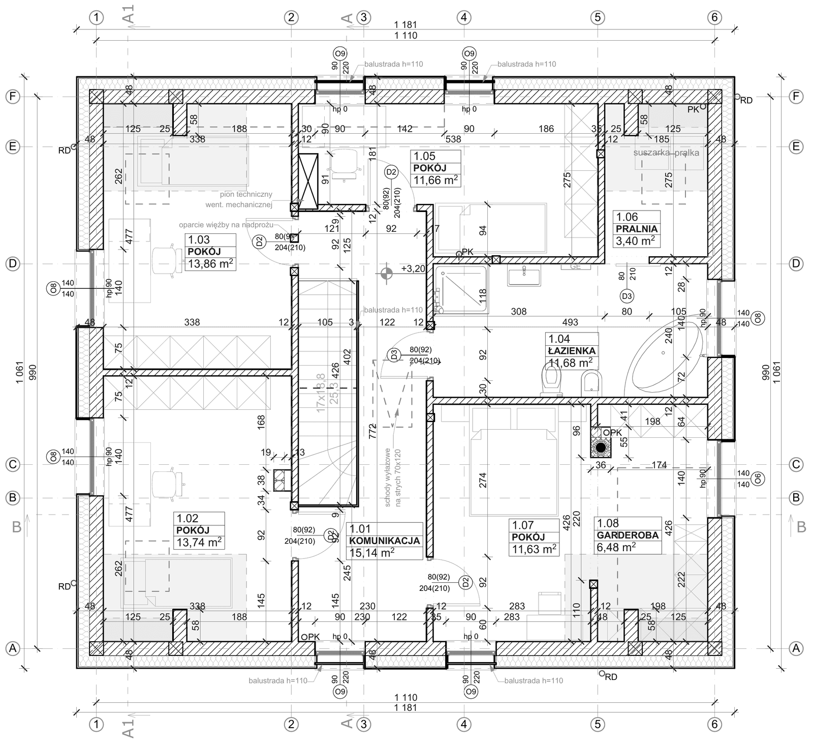 Rzut poddasza: Dom przy Ptasiej
